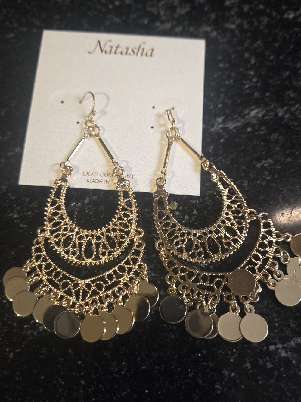 Natasha Couture Gold Filigree Dangle Earrings